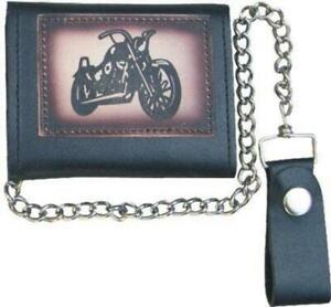 Trifold Biker Solid Leather Chain Wallet Motorcycle Accessary Chrome Metal Chain | eBay