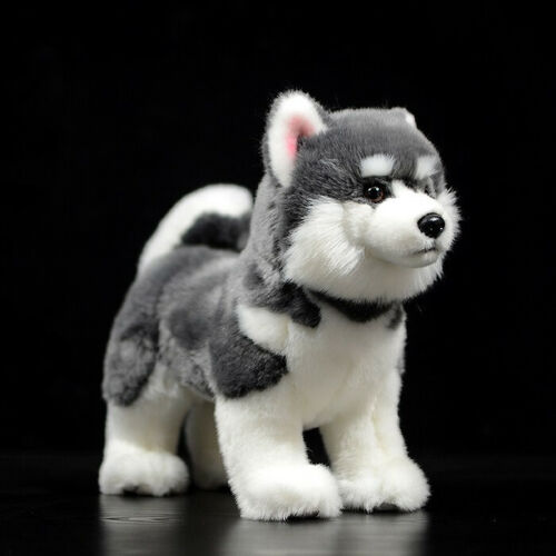 28cm Alaskan malamute Plush Toys Kawaii Simulation Gray Dog Stuffed Animal - Afbeelding 1 van 4