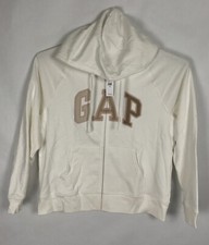 Womens Gap Logo Hoodie Sweatshirt White Embroidered Size XL New