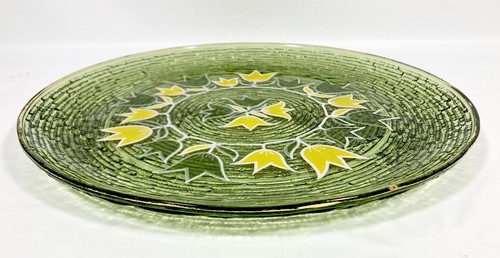 Vtg Culver Gold Yellow Green TULIPS Rib Glass LARGE Serving Platter Plate 14" - Picture 15 of 19