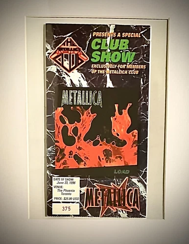 Metallica “Special Club Show” Members only ticket. Toronto, Canada 1996.