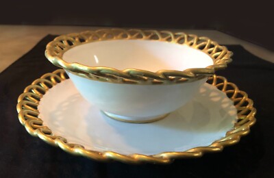 Sets Vtg Carole Stupell Plates w Bowls, Gold Openwork Scallop