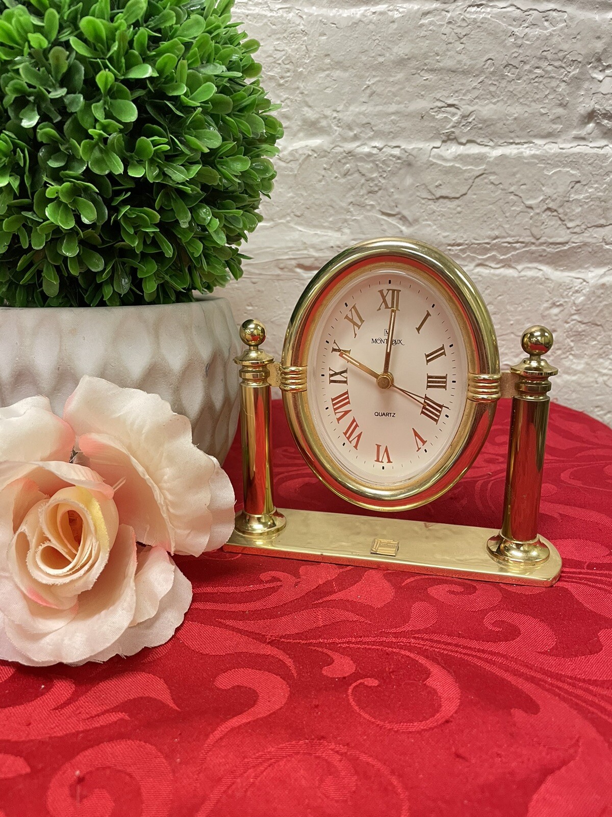 Montreux Quartz Brass Gold Mini Alarm Clock Oval Desk Top Clock Works