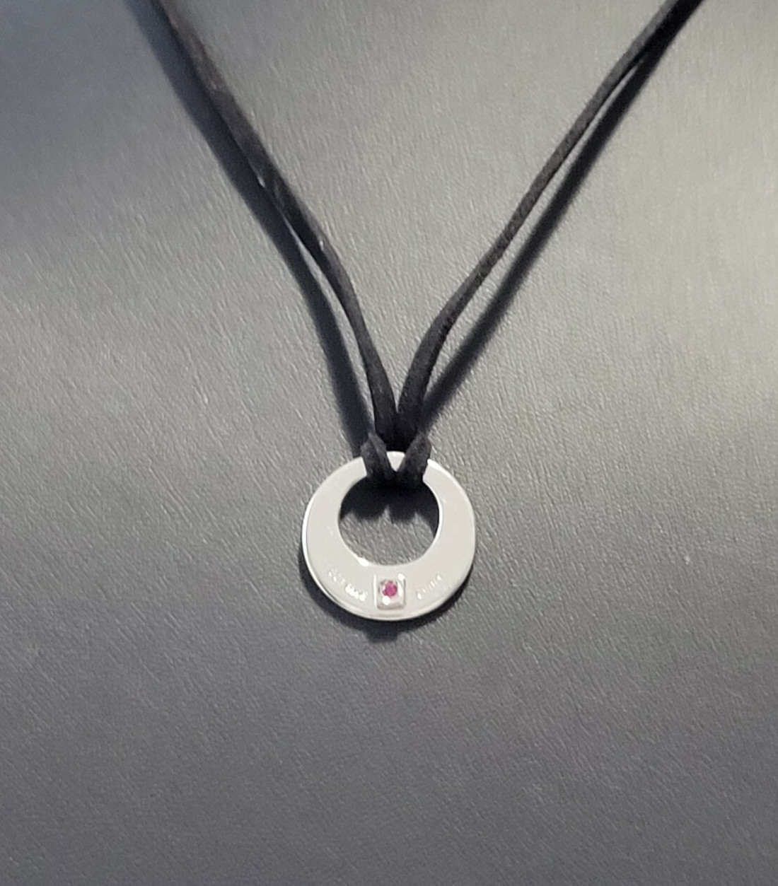 ELLE 925 STERLING SILVER RUBY CIRCLE LEATHER CORD… - image 2