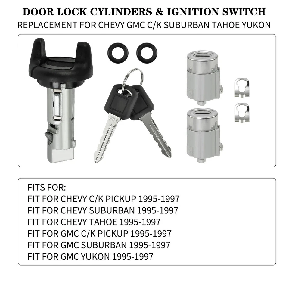 IGNITION KEY SWITCH DOOR LOCK CYLINDER - FOR CHEVY GMC C K PICKUP 95 96 97 - Image 2 of 4