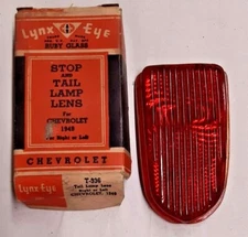 1949 Chevy Ruby Glass Stop/Tail Lamp Lens Lynx-Eye #: T-336 repl. GM #: 5937861