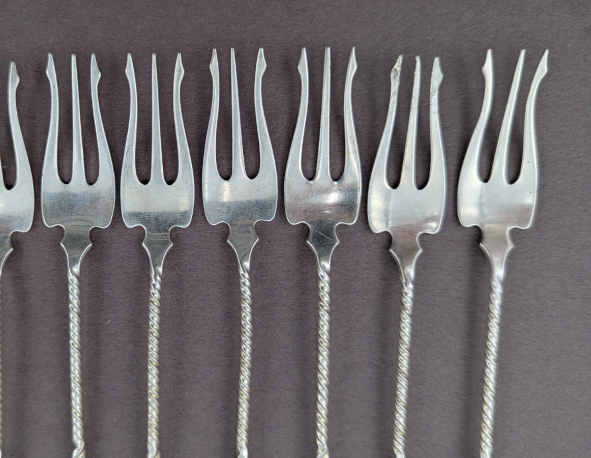 12 Square Twist by Whiting Sterling Silver Cocktail Fork Oyster Forks Set 5.5"