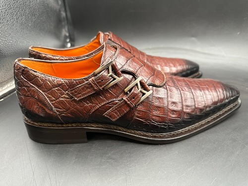 Mezlan Size 10 M Crocodile Brown Spain Double Monk Dress Shoes MEN'S - Picture 4 of 9