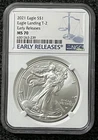 2021 T2 $1 Silver Eagle NGC MS-70 Early Releases Label American Dollar One Ounce