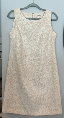 COLDWATER CREEK Shift Dress P10 Floral Jacquard Sleeveless Sheath Ivory Lined