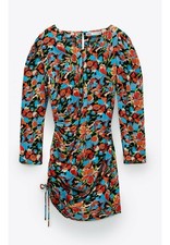 Zara Blue Red Yellow Abstract Floral Side Tie Mini Dress Viscose M L 6 8