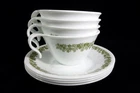 Vintage Corelle by Corning White Pyrex Glass Crazy Daisy Hook Cups and Saucers