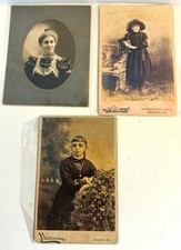 3 Antique Victorian Women Cabinet Card Studio Portrait Photos B W 4x6 1880 s