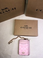Women NWT Coach Zip Card Case In Signature Canvas CW883 POWDER PINK