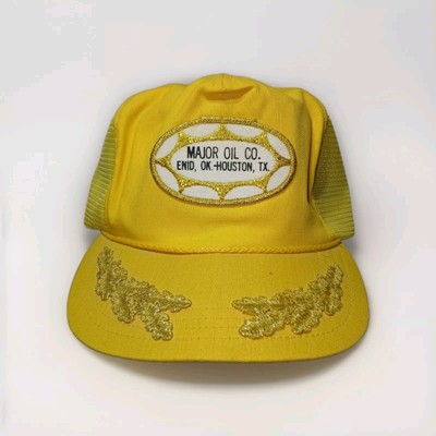 Vintage Major Oil Co Trucker Hat Yellow Mesh DEFUNCT PETROL Enid OK Houston TX
