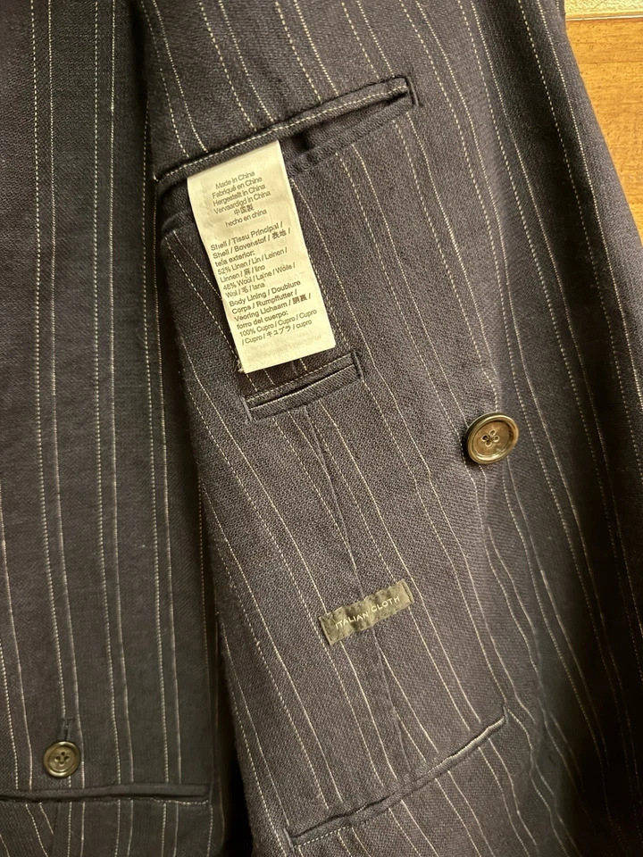 J Crew 38R Ludlow Suit Double Breasted Linen Wool Slim Blazer Jacket Pants 32x29 - Image 3 of 4