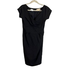 MICHAEL Michael Kors Midi Wrap Dress Women's Size 8 Black Short Sleeves Back Zip