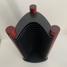 Vintage Atlantic Style 20 CD Storage Tower Black & Red Wood Media Rack Y2K 90s
