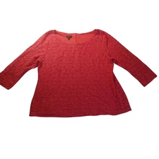 Talbots Lace Blouse XL Red Floral 3/4 Sleeve Zip Back Lined Pullover Top Classic