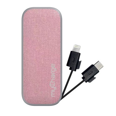 Mini 3000mAh/12W Output Power Bank Integrated Charging Cables - Pink