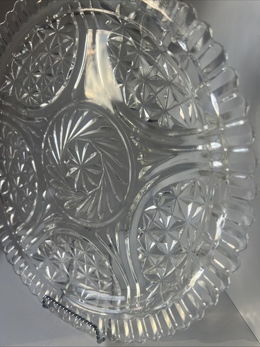 Rare MCM Anchor Hocking Stars & Bars Glass Serving Plate 14″ Ruffle Rim Mint - Picture 4 of 16