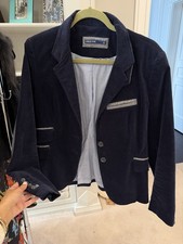 Cane  Cane Men's Navy Solid Blazer Jacket 42R Notch Lapel Elbow Patches
