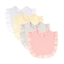 4 PACK Solid Muslin Baby Drool Bibs Set for Unisex Boys Girls Cotton Adjustab...