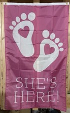 Gender Reveal Baby Flag FREE SHIP She  s Here Girl Parent Pregnant USA Sign 3x5
