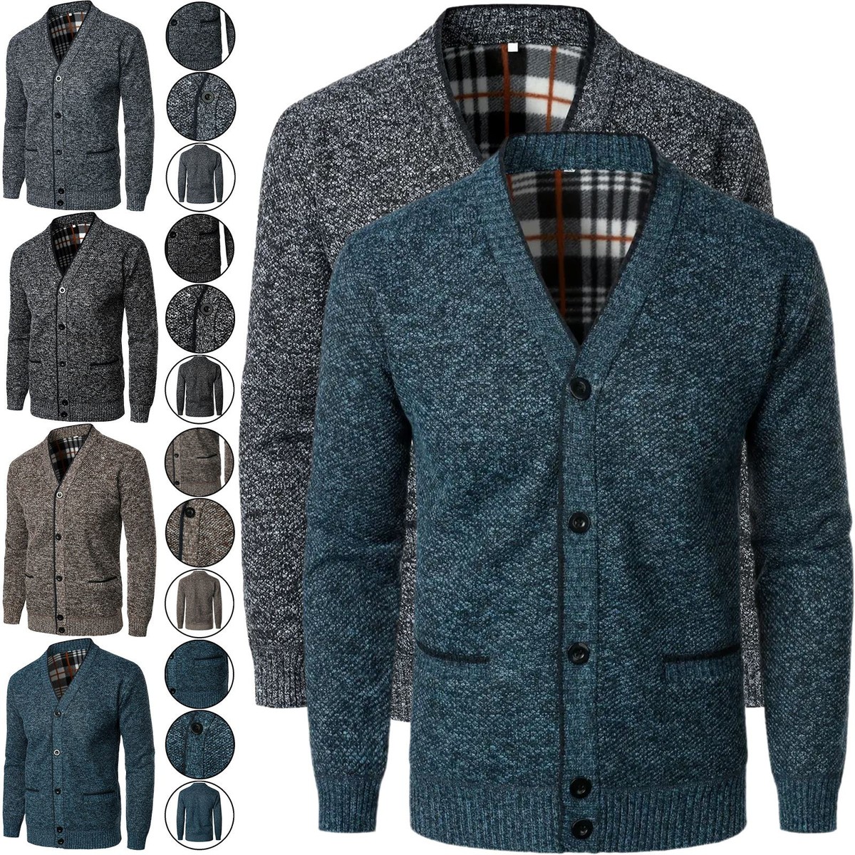 Men's Winter Zip-Up Cardigan - Fleece Lined, Fair Isle Knit Pattern, Warm Jacket