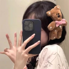 Cute Soft Plush Bow Tie Bear Hairpin For Women Decoration Creative Barrettes