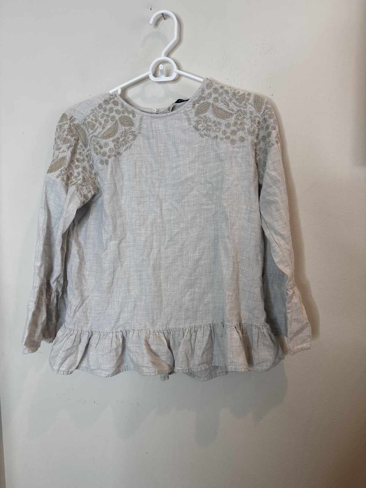 Zara Basic Blouse Womens Medium Beige Embroidered… - image 2