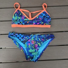 TYR Womens  Durafast Machu Valleyfit Blue Workout Bikini Set Size XS New Sample