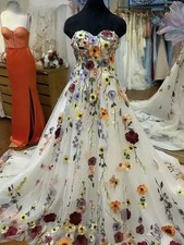 3D Floral Lace Wedding Dress Lace-Up A-Line Sweetheart Country Boho Bridal Gowns