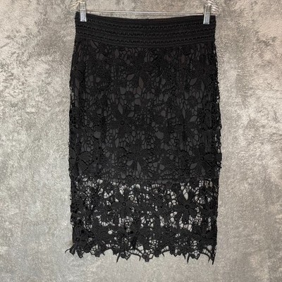 Decree Women Witchy Goth Dark Romantic Layered Floral Crochet Pencil Skirt L
