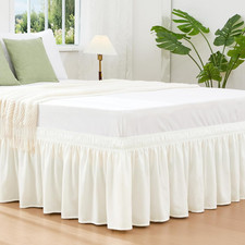 Wrap around Ivory Queen Size Bed Skirt 16 Inch Drop, Elastic Dust Ruffle Easy...