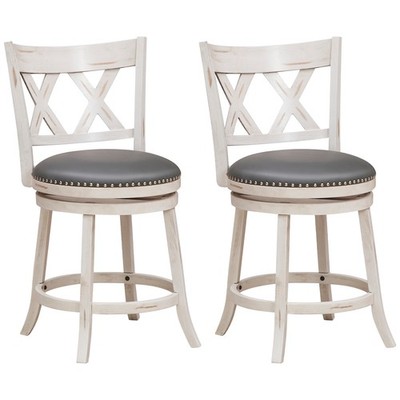 25.5'' Hand-Antiqued Bar Stool Set of 2 Swivel Counter Height 20'' Wider Seat