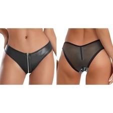 Women Panties T-back Lingerie Clubwear Briefs PU Underwear Micro Thong Wet Look