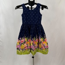 Bonnie Jean Girls Dress Size 8 Navy Polka Dot Floral Bow Back Easter Party
