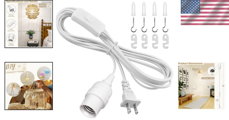 Hanging Lantern Extension Cord Cable E26 Pendant Light Socket On Off Switch 1... - Image 2 of 4