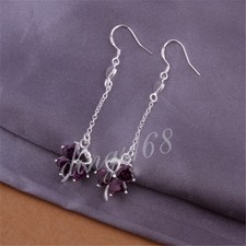 Designer Inspired 925 Sterling Silver Crystal Heart Thread Dangle Earrings B624