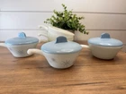 2 Vintage Glasbake & 4 Anchor Hocking Covered Bowls w/ Handle. Atomic Star.
