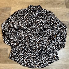 J Crew Linen Cotton Leopard Animal Print Button Down Shirt Blouse Slim Fit Size6