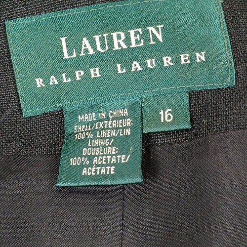 Lauren Ralph Lauren Women Linen Blazer Plus Size 16 Career Pockets In Black - Picture 9 of 13