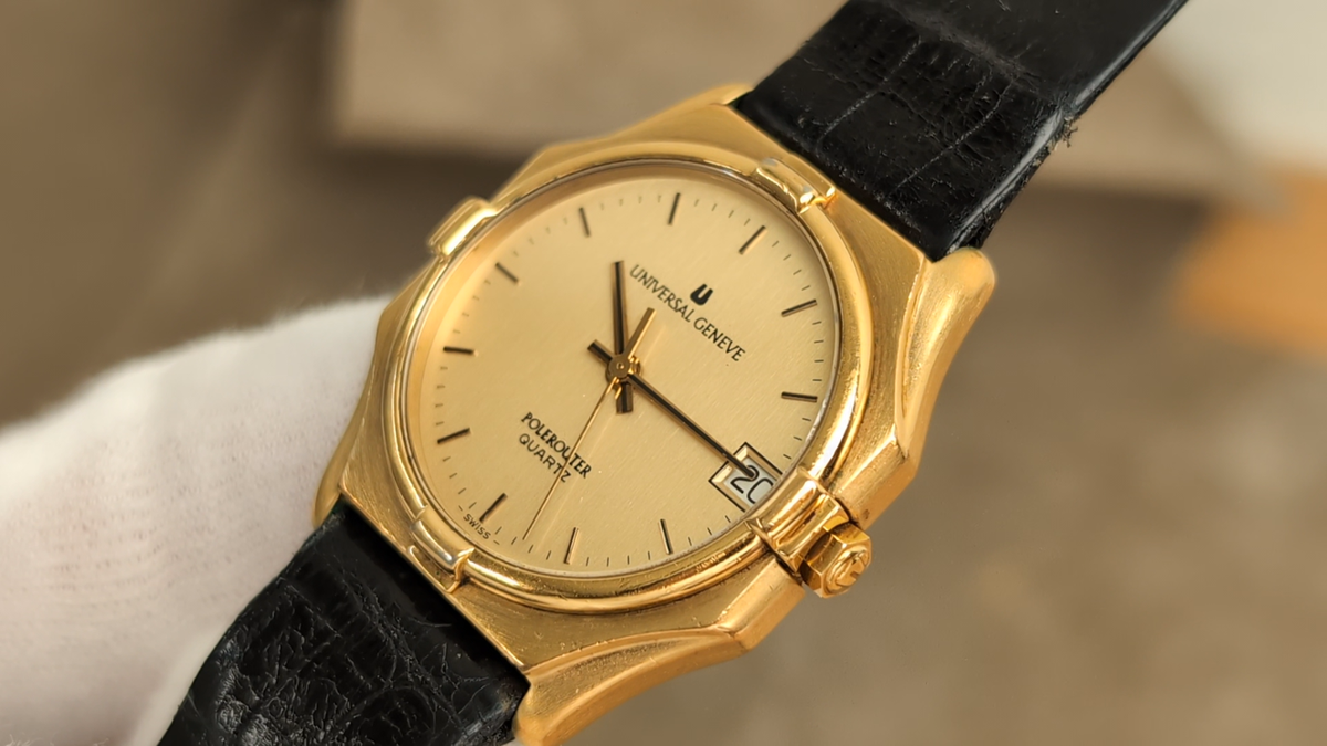 Rare! Universal Geneve Polerouter Men's Quartz Watch Gold Vintage