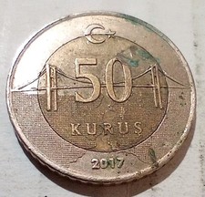 50 Kurus 2017 Turkey Coin Bimetallic Turkiye Cumhuriyeti