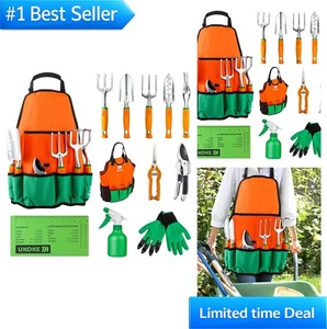 Ukoke 12 Piece Aluminum Garden Tool Kit & Gardening Apron with Storage Pocket