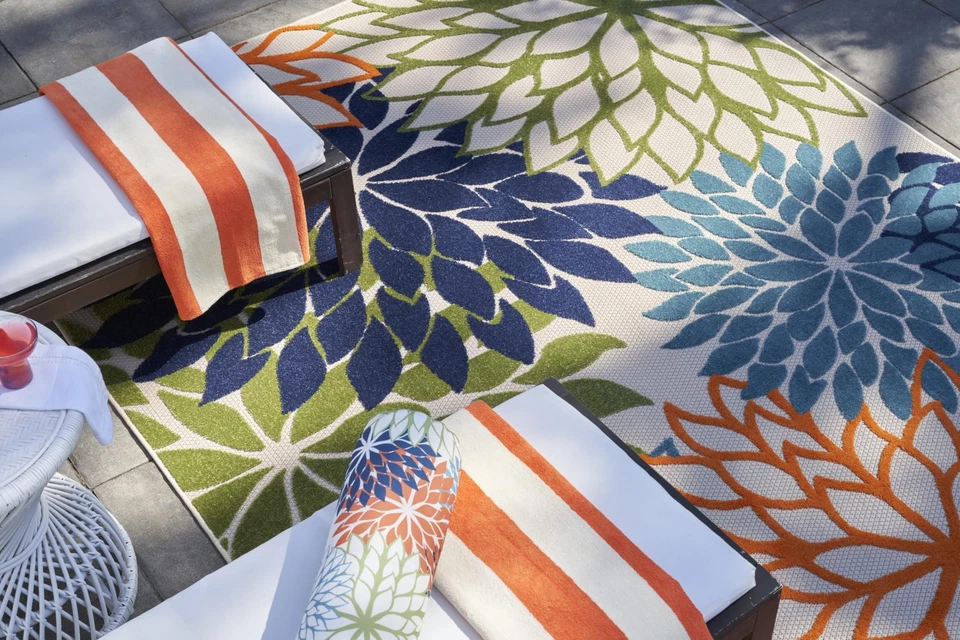 Multicolor Floral Indoor Outdoor Rug 7X10 Tropical High Traffic Area Rug - Image 2 of 4