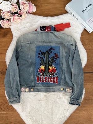 Tommy Hilfiger Patch bestickt Kaktus Azteken Western Jeansjacke Damen Gr. 4