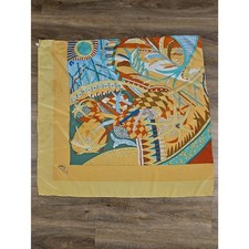 Italian Vintage Yellow Multi-Color Patterned Silk Scarf