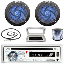 Pyle Single-DIN Marine CD Radio W/White Cover, 2x 4" 100W Max Blue LED Speakers